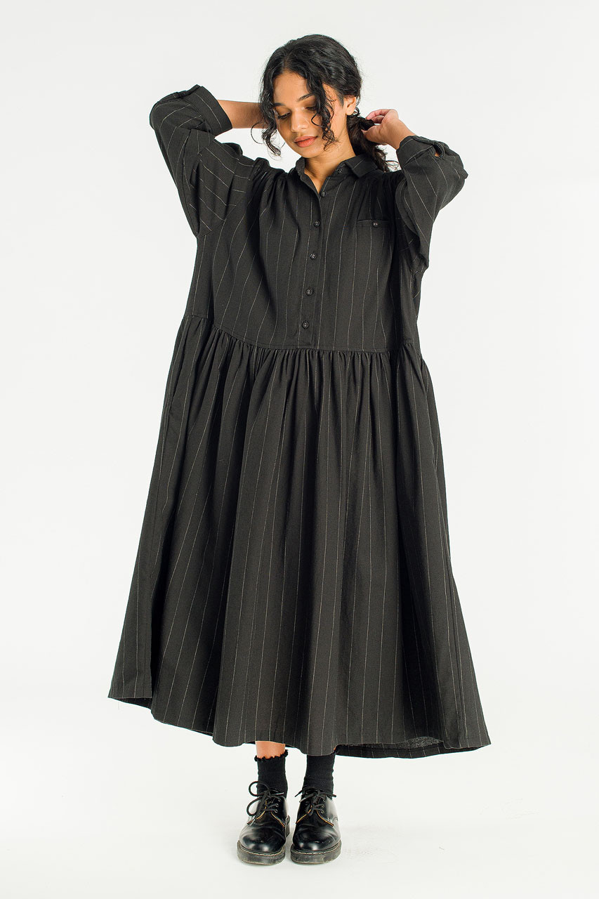 Lea Boxy Pin Stripe Dress, Black