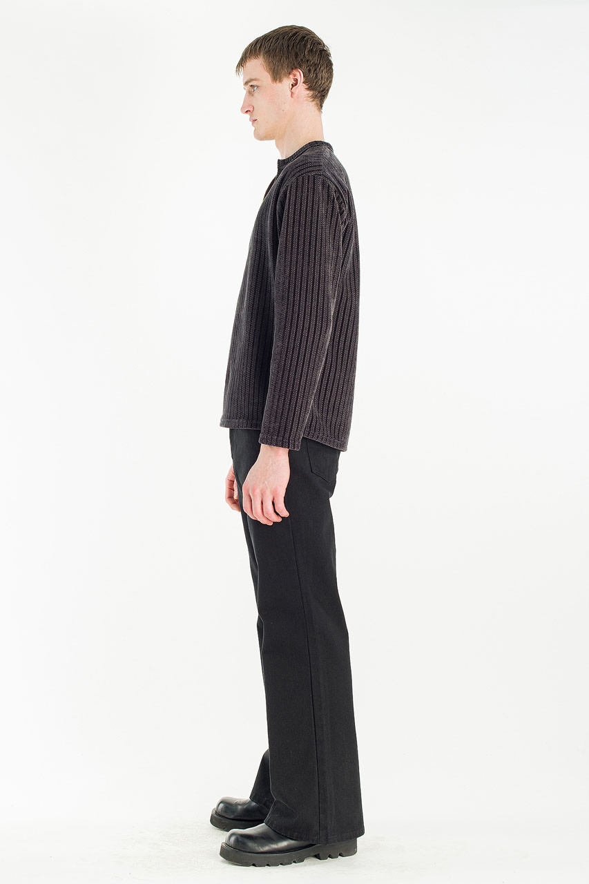 Menswear | Velour Zipper Henley Tee, Charcoal