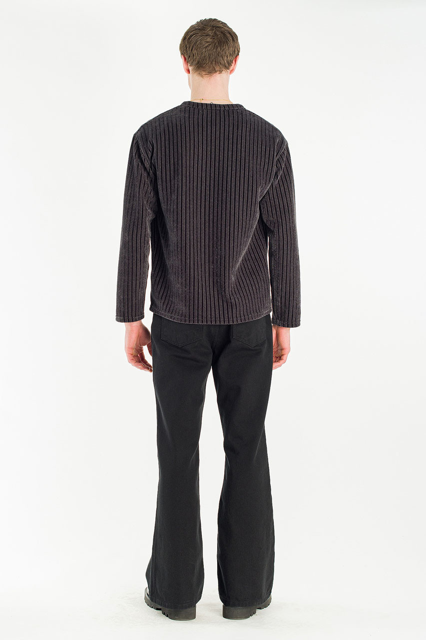 Menswear | Velour Zipper Henley Tee, Charcoal