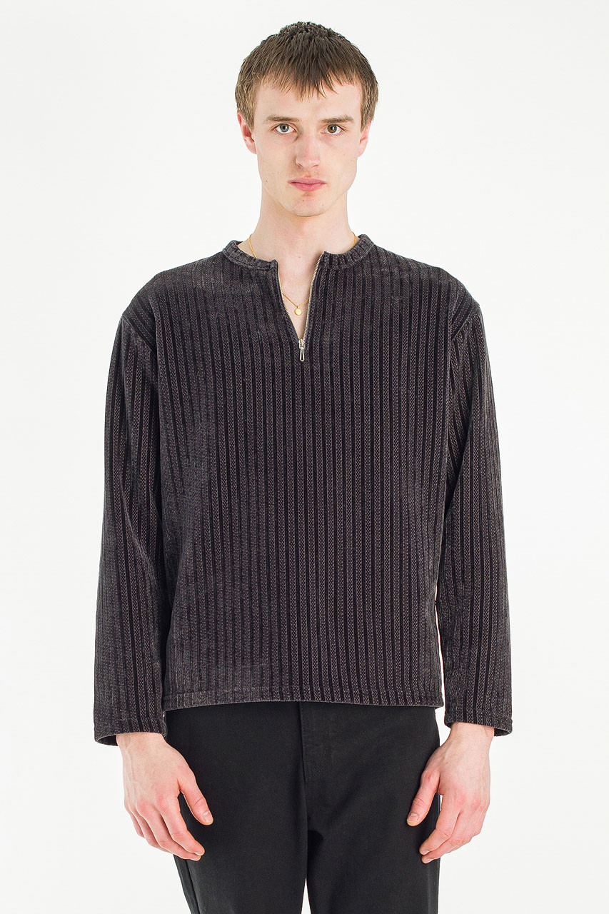 Menswear | Velour Zipper Henley Tee, Charcoal