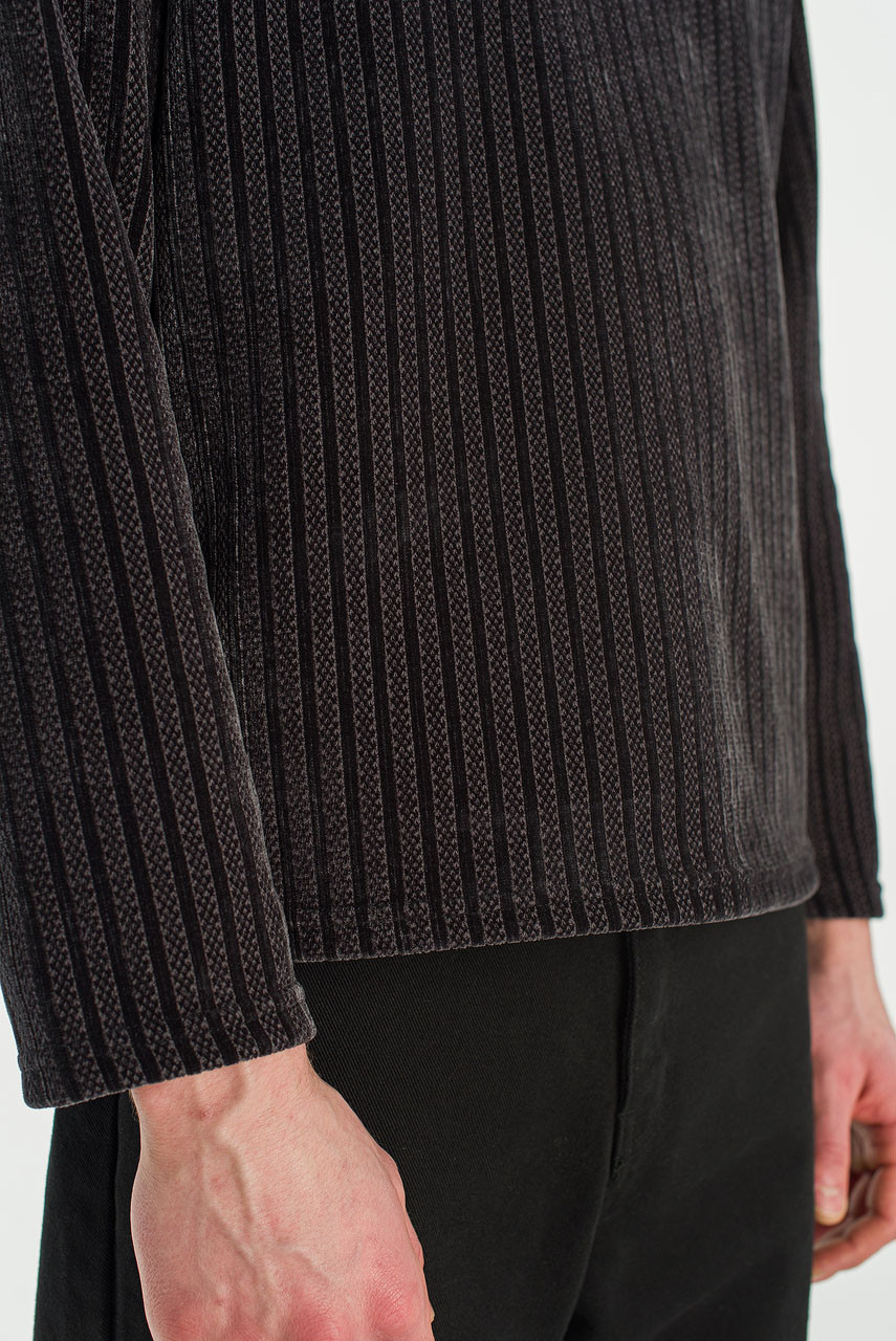 Menswear | Velour Zipper Henley Tee, Charcoal