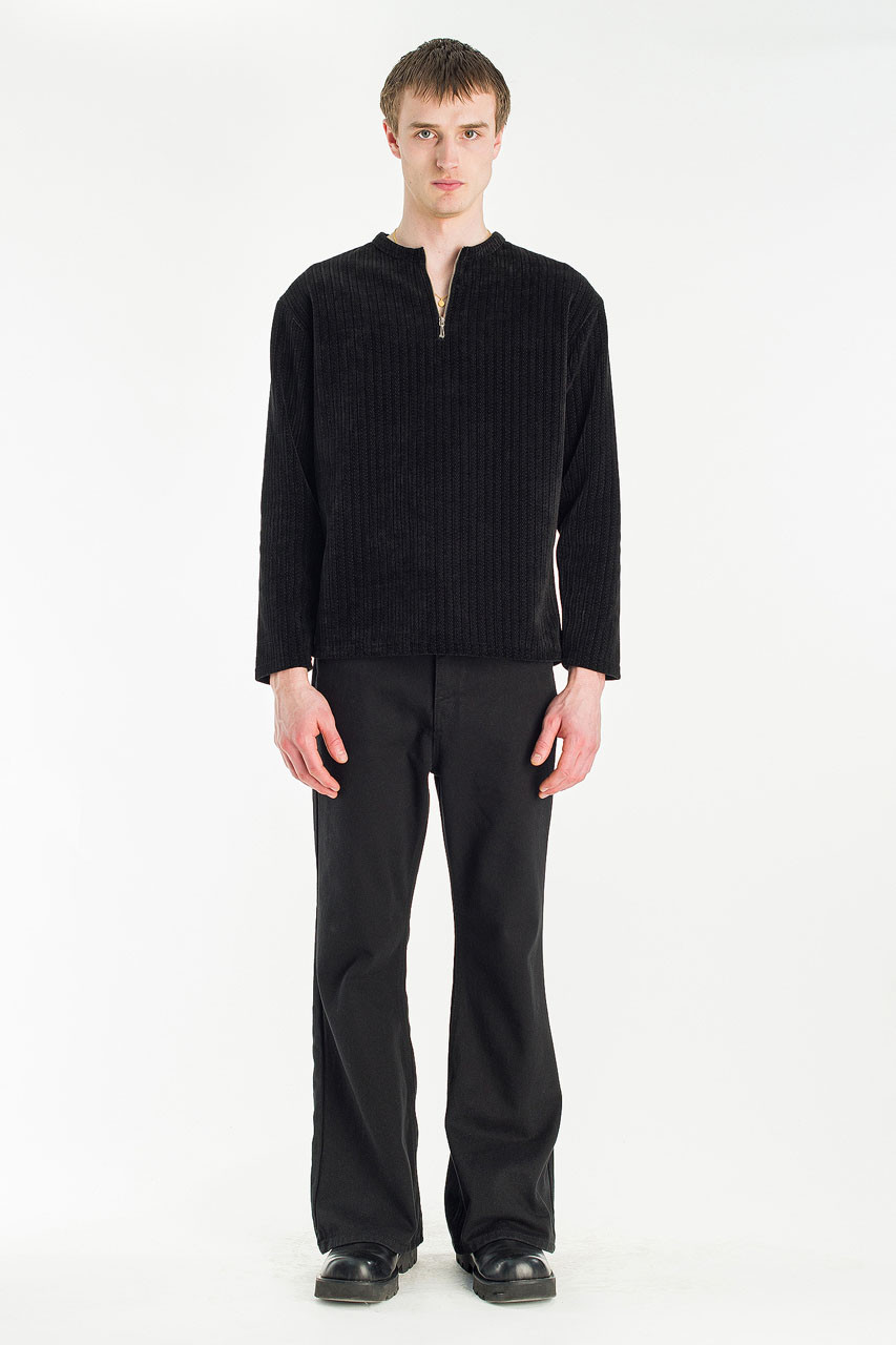 Menswear | Velour Zipper Henley Tee, Black