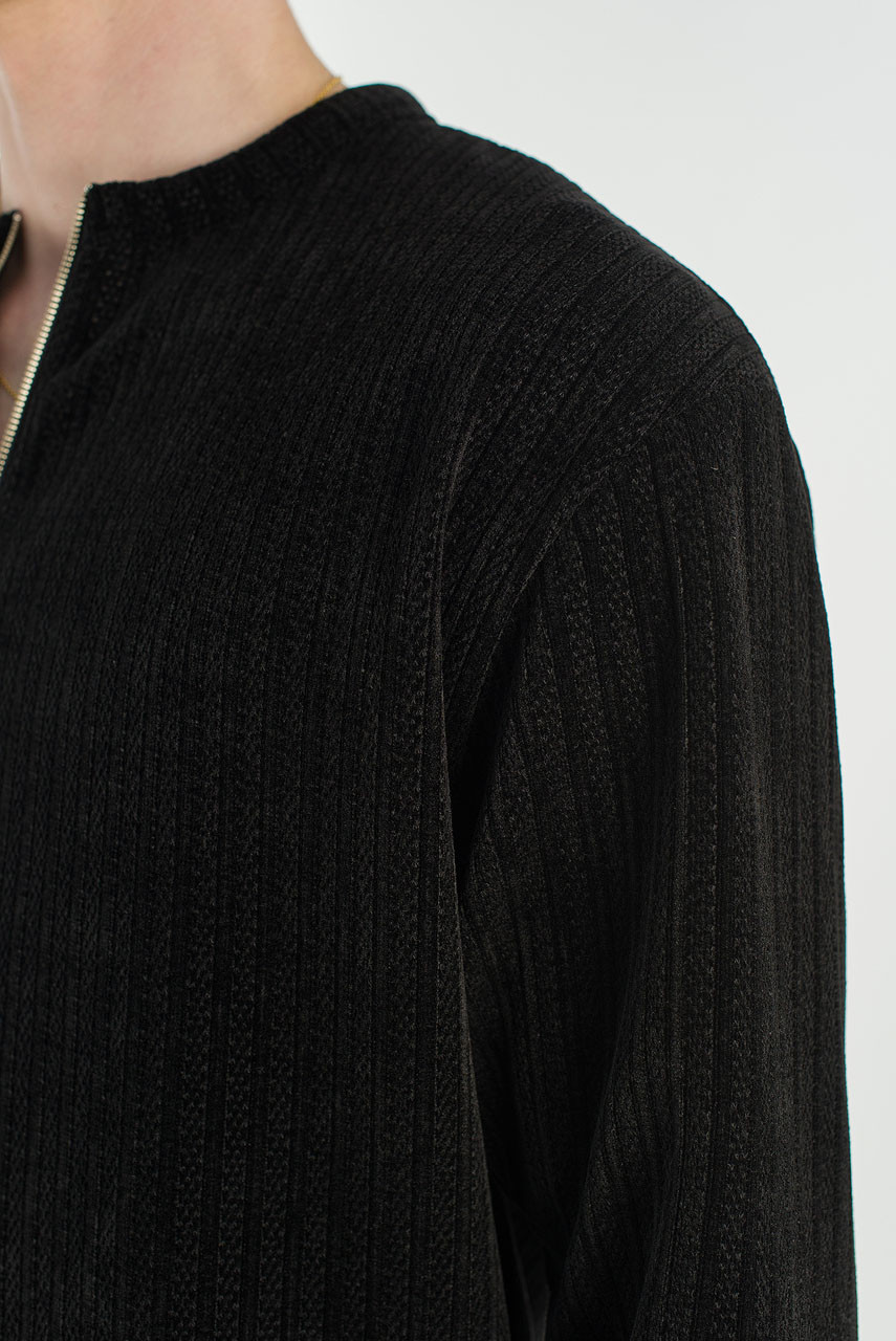 Menswear | Velour Zipper Henley Tee, Black