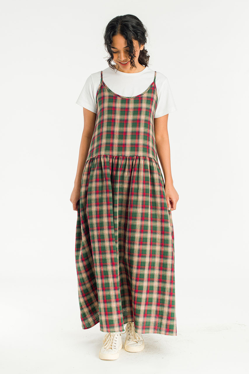 Ayame Check Slip Dress, Green