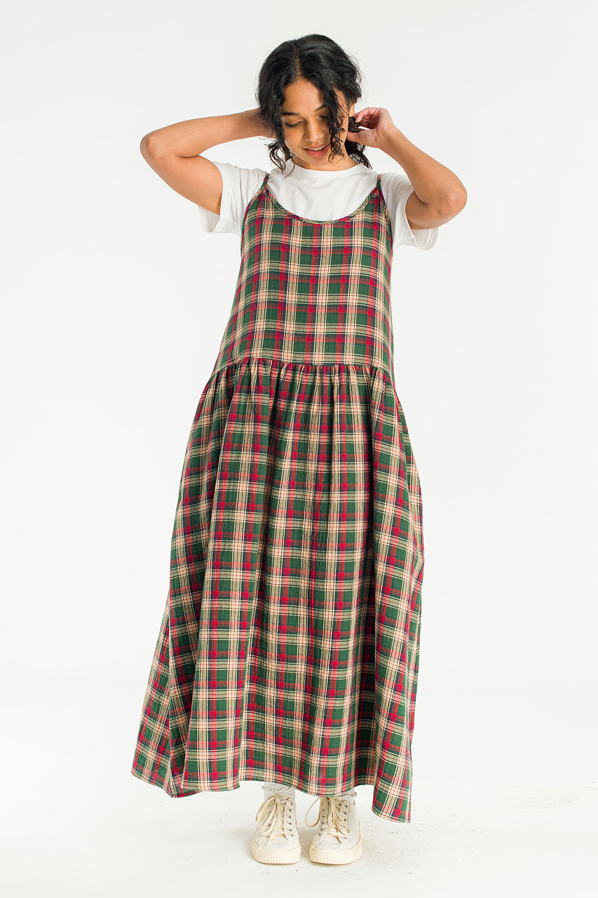 Ayame Check Slip Dress, Green