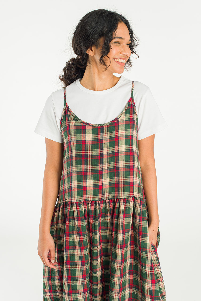 Ayame Check Slip Dress, Green