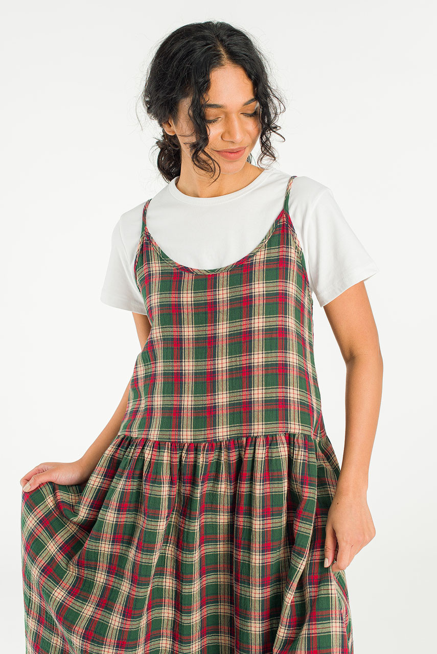 Ayame Check Slip Dress, Green