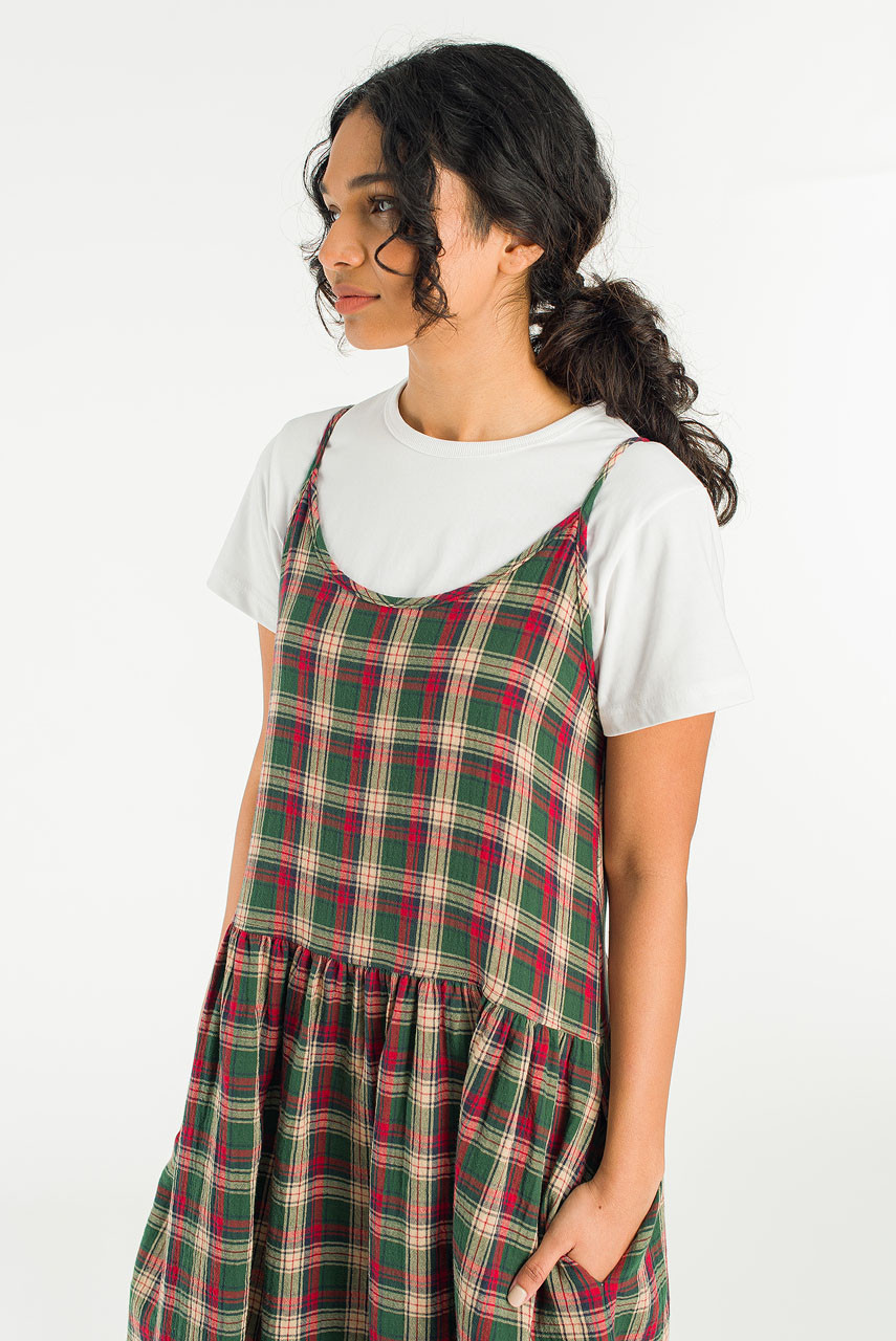 Ayame Check Slip Dress, Green
