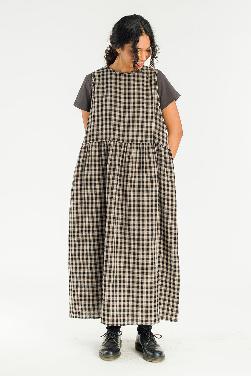 Tasha Check Relax Pinafore Dress, Black