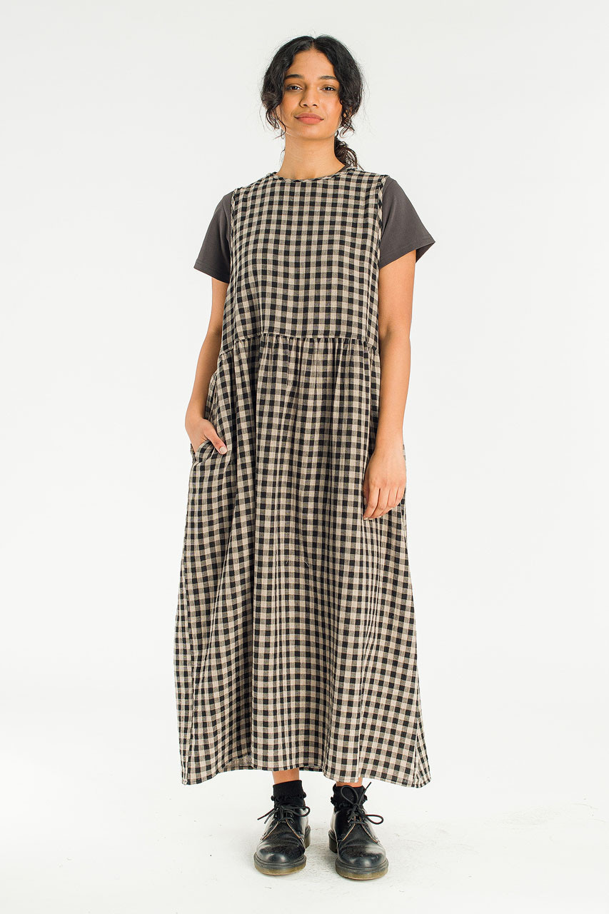 Tasha Check Relax Pinafore Dress, Black