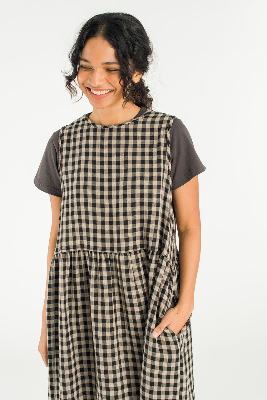 Tasha Check Relax Pinafore Dress, Black