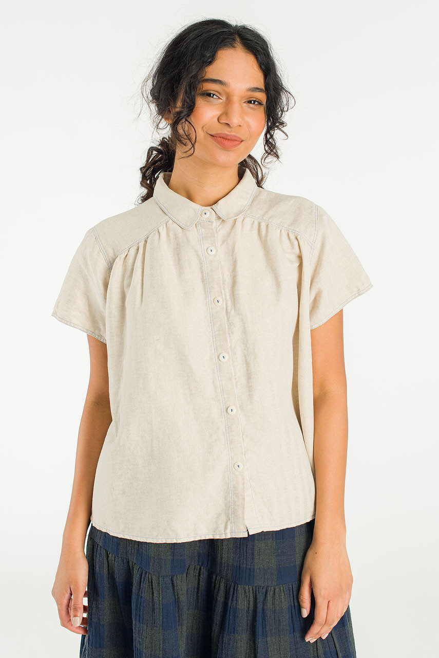 Herringbone Linen Blend Shirt, Beige