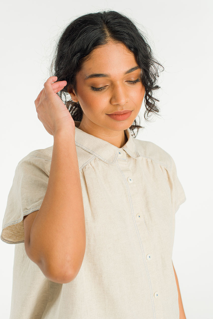 Herringbone Linen Blend Shirt, Beige