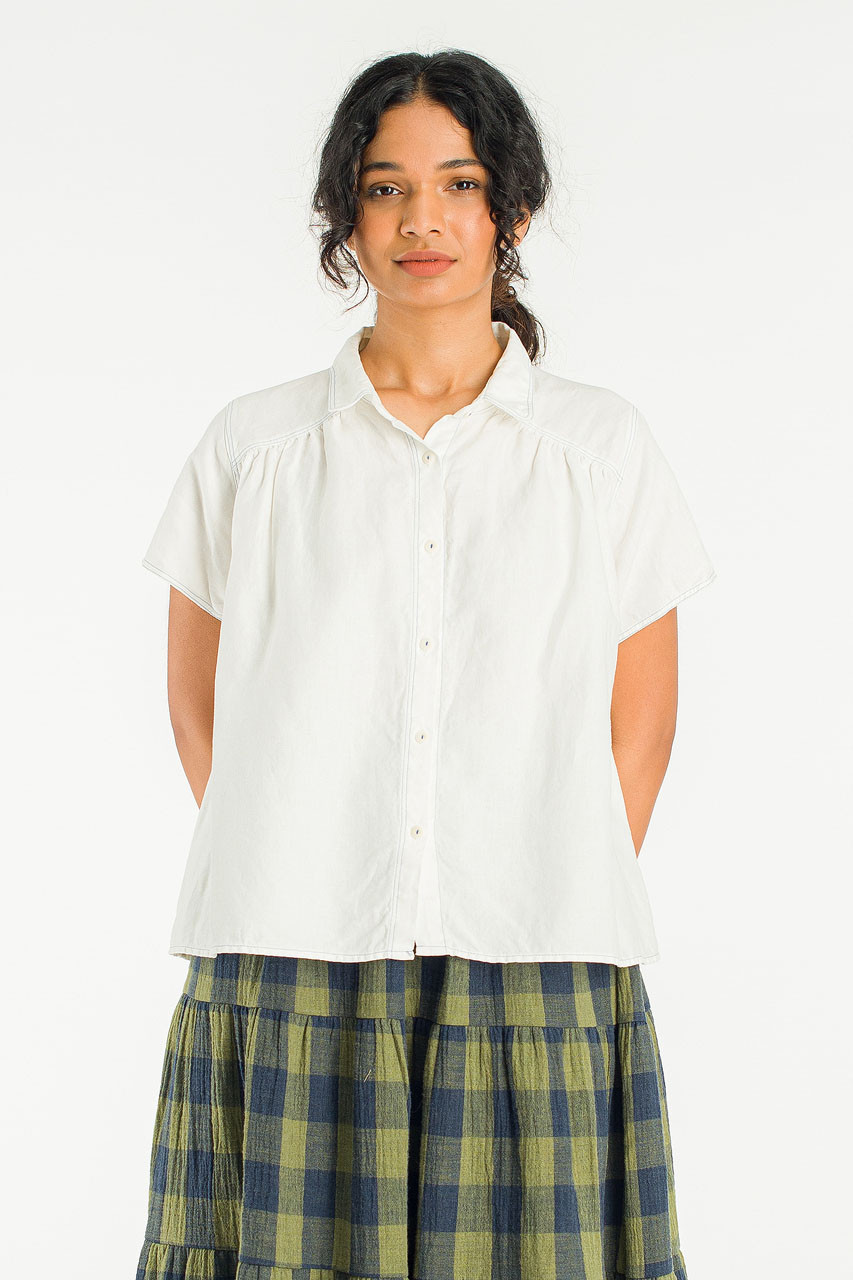 Herringbone Linen Blend Shirt, Ivory