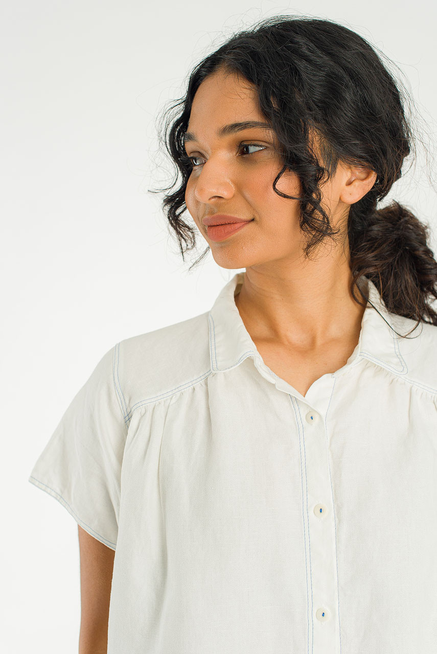 Herringbone Linen Blend Shirt, Ivory