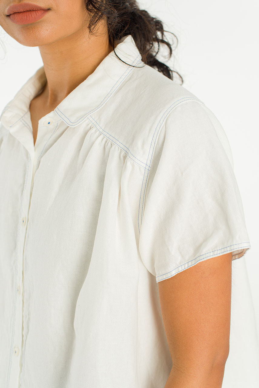 Herringbone Linen Blend Shirt, Ivory