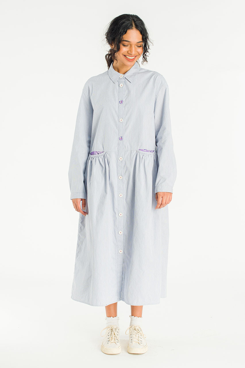 Pocket Sheering Dress, Blue