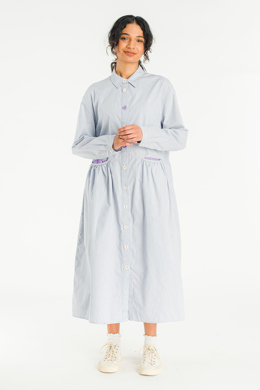 Pocket Sheering Dress, Blue