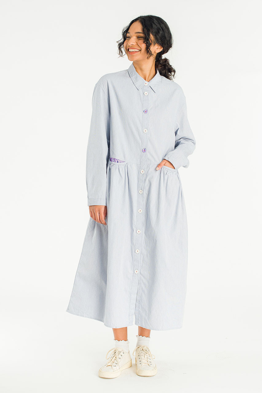 Pocket Sheering Dress, Blue