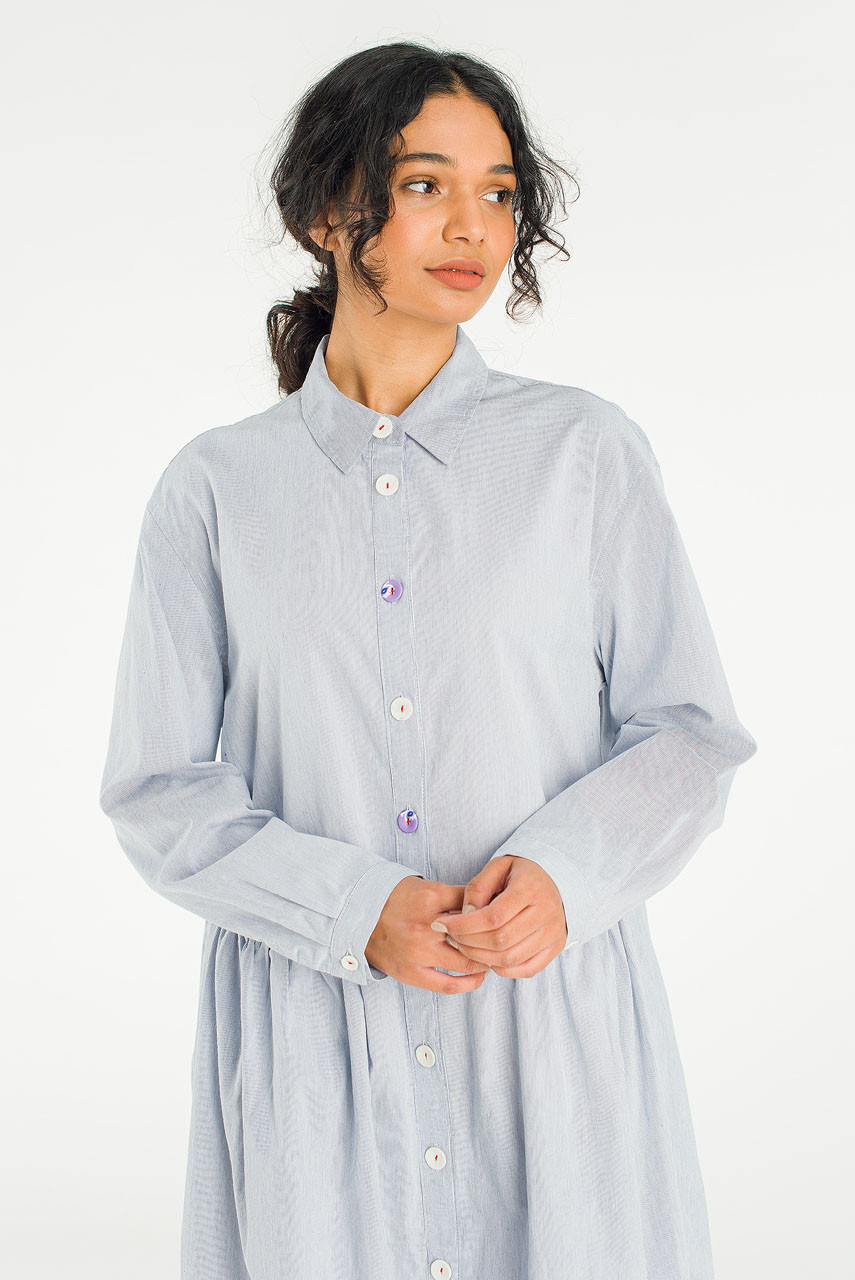 Pocket Sheering Dress, Blue