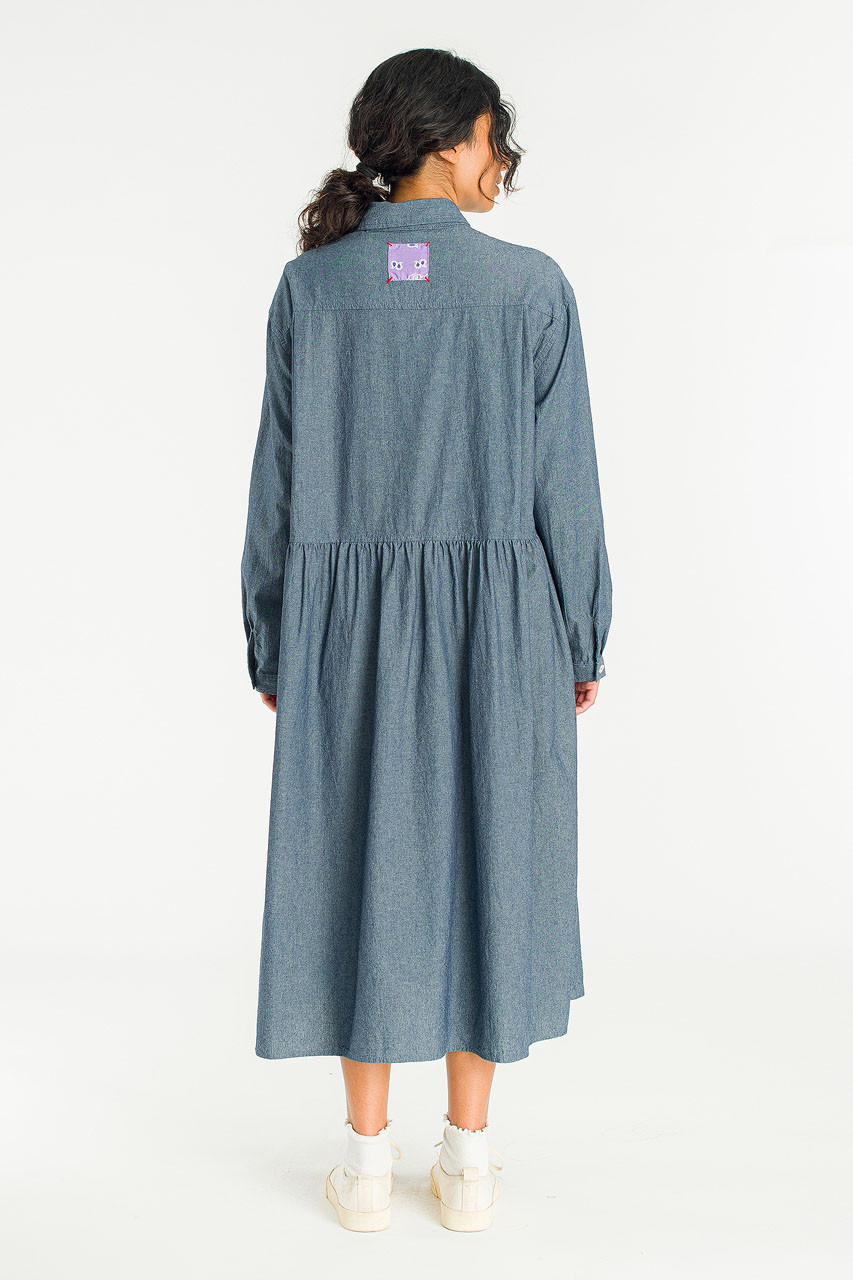 Pocket Sheering Dress, Mid Blue