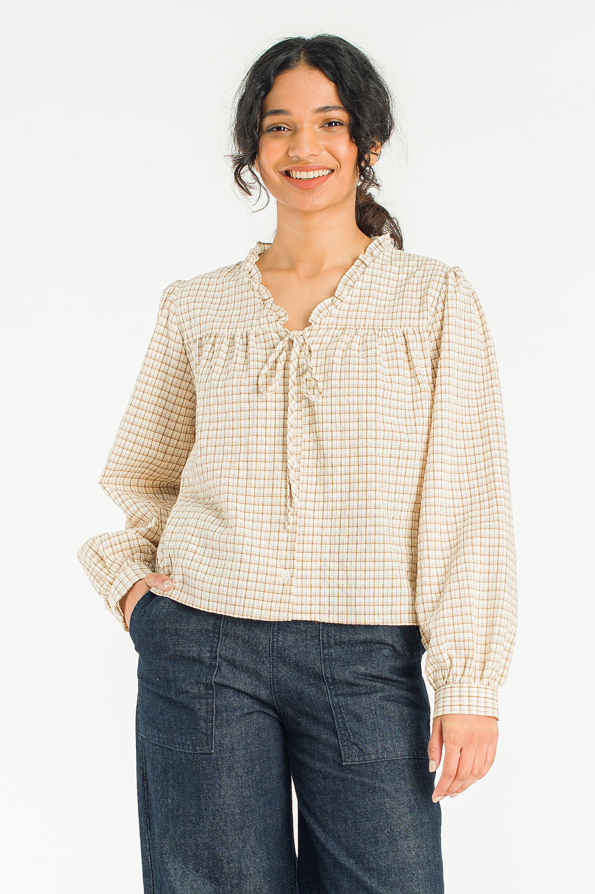 London Check Blouse, Beige