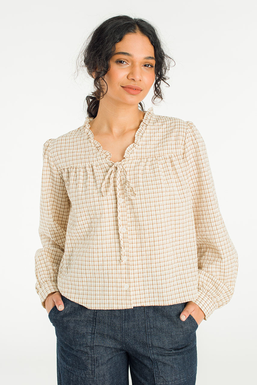 London Check Blouse, Beige