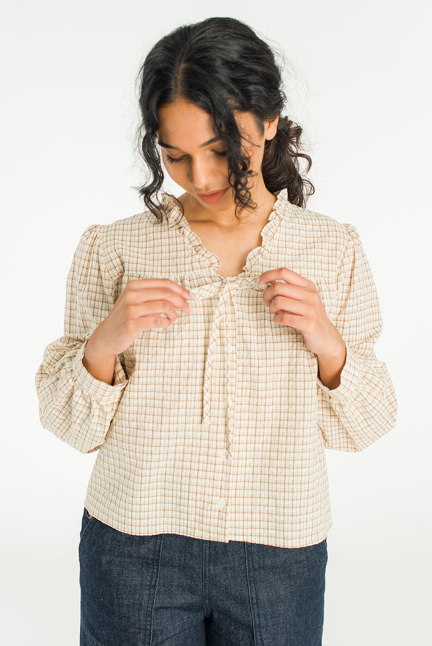 London Check Blouse, Beige