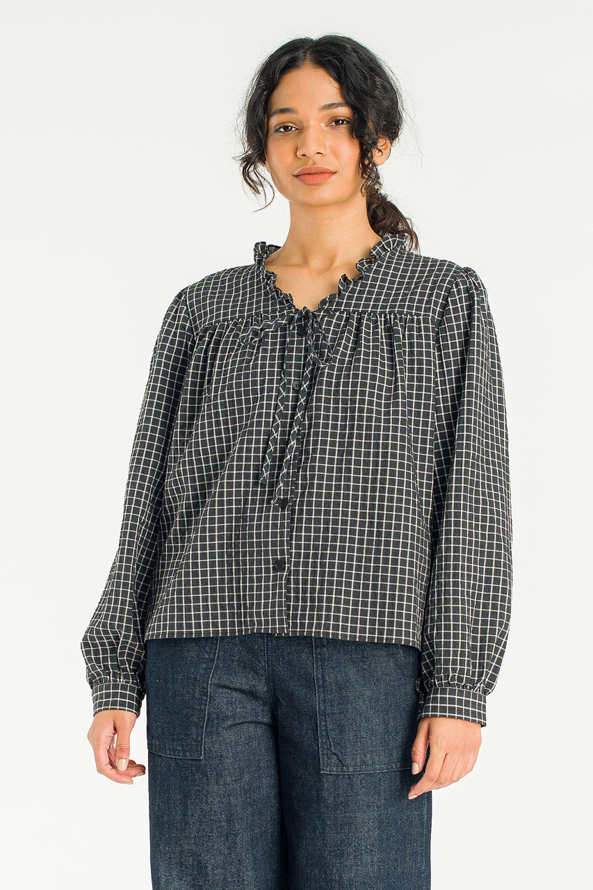 London Check Blouse, Black