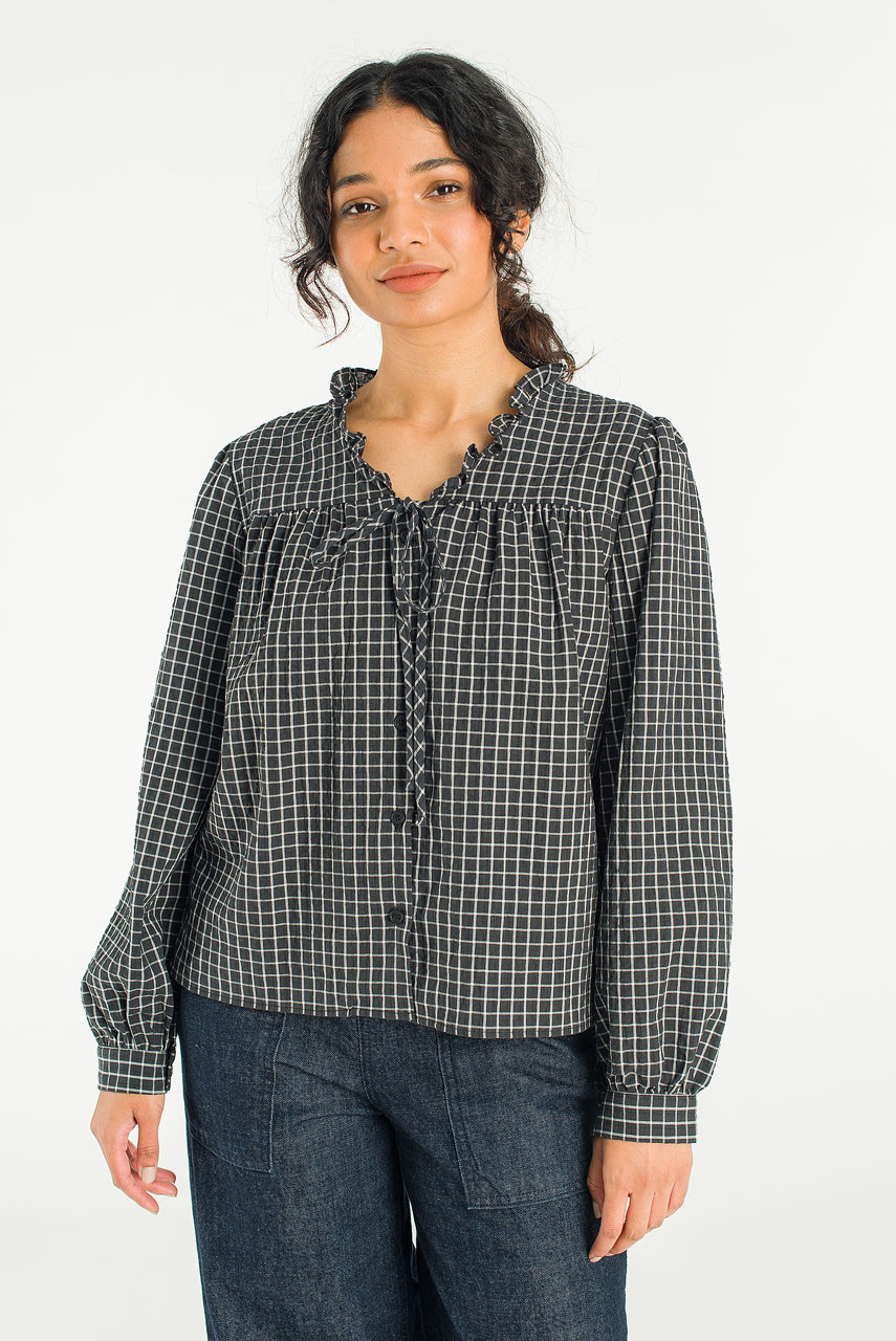 London Check Blouse, Black