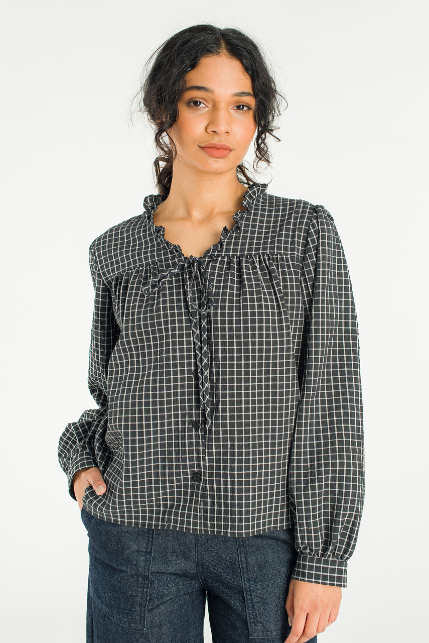 London Check Blouse, Black