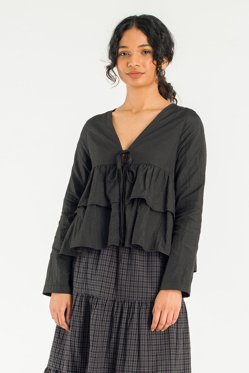 Faye Ribbon Open Blouse, Black