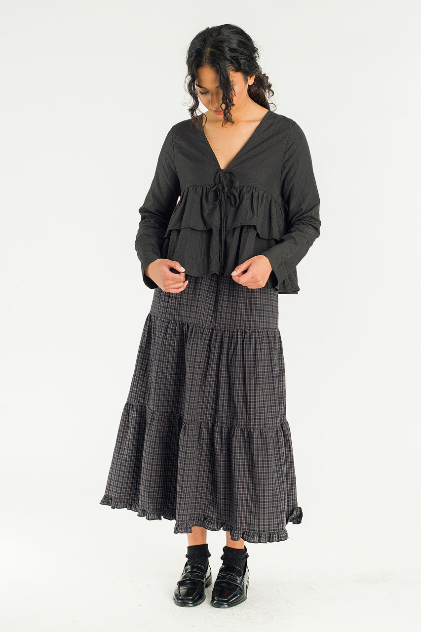 Faye Ribbon Open Blouse, Black