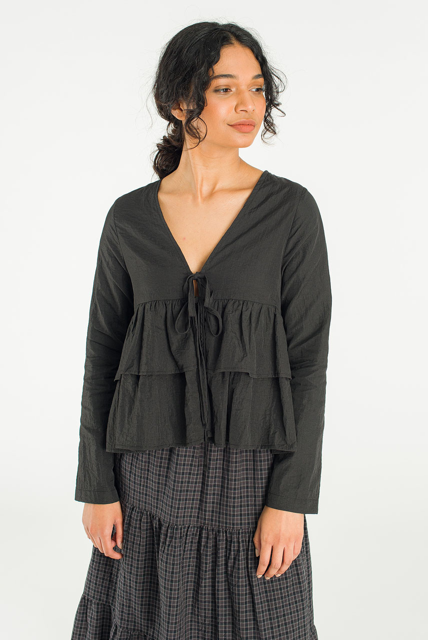 Faye Ribbon Open Blouse, Black