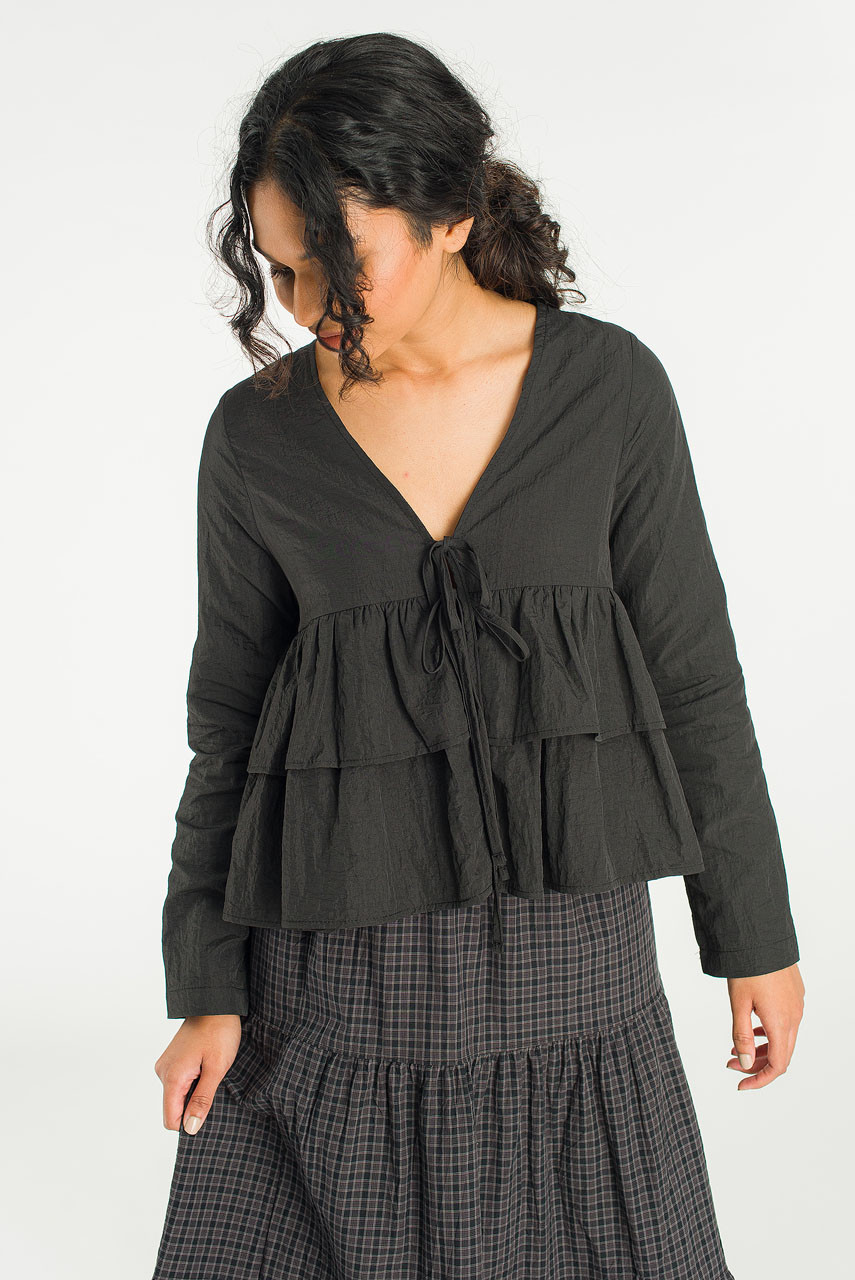 Faye Ribbon Open Blouse, Black