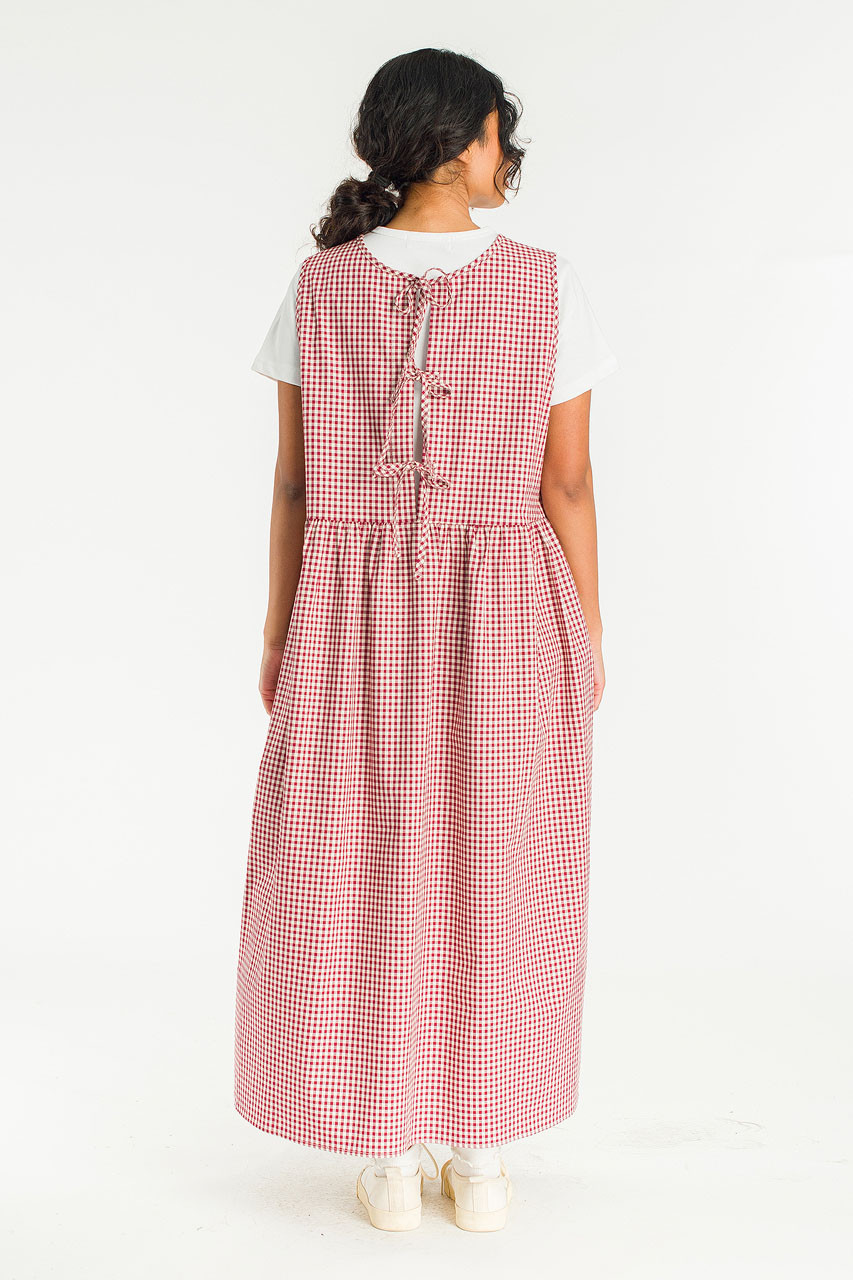 Two Way Faye Ribbon Back Dress, Wine Gingham