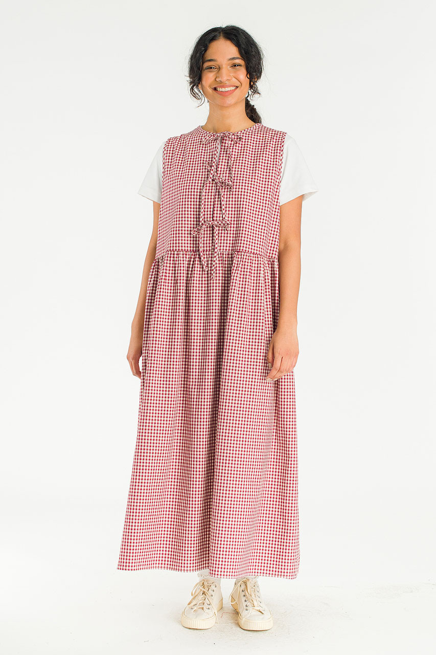 Two Way Faye Ribbon Back Dress, Wine Gingham