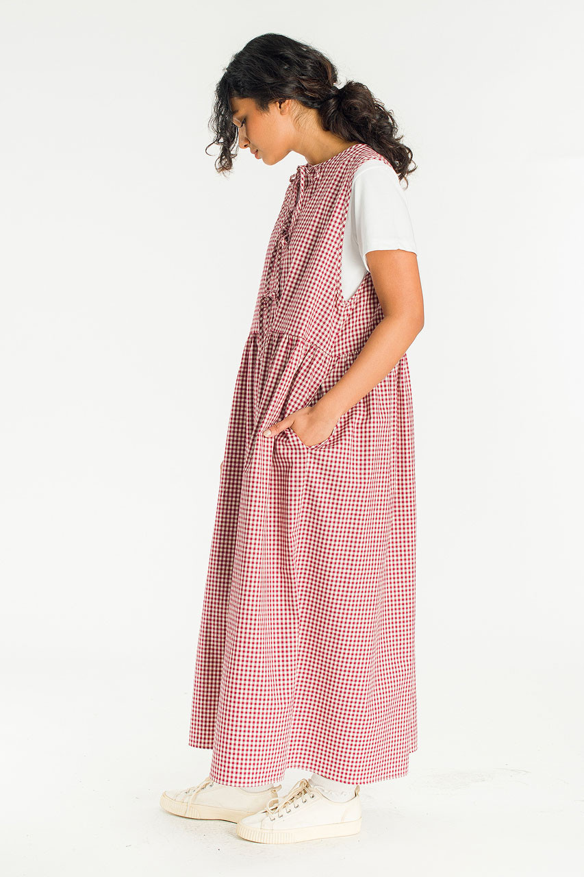 Two Way Faye Ribbon Back Dress, Wine Gingham