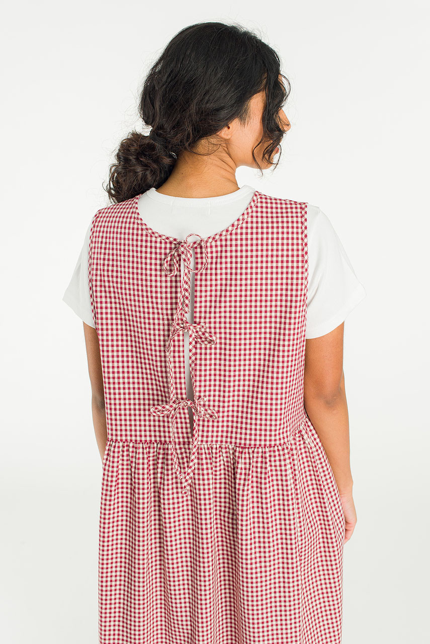 Two Way Faye Ribbon Back Dress, Wine Gingham