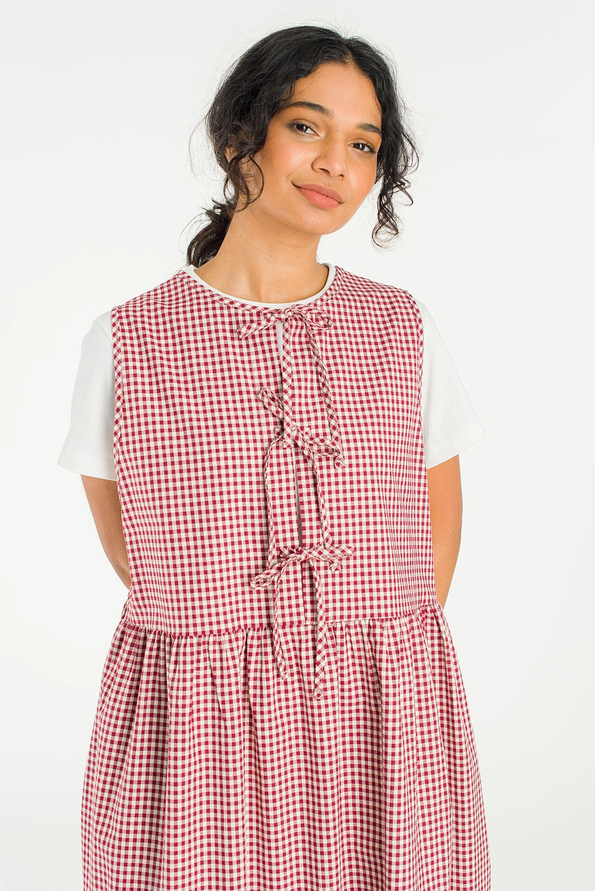 Two Way Faye Ribbon Back Dress, Wine Gingham