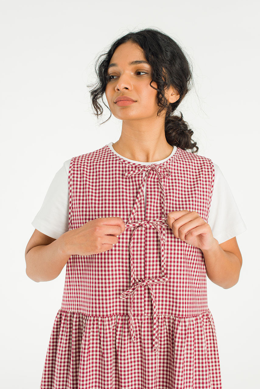Two Way Faye Ribbon Back Dress, Wine Gingham
