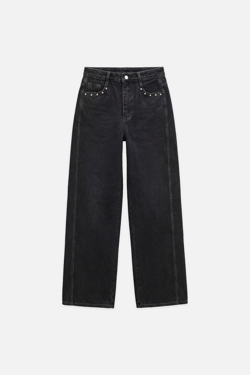 Stud Wide Denim Jean, Black