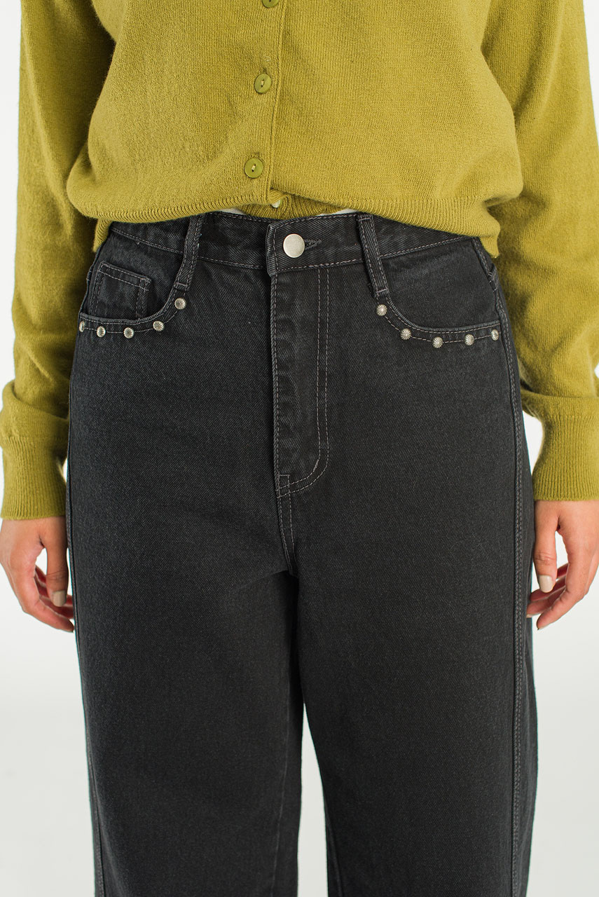 Stud Wide Denim Jean, Black