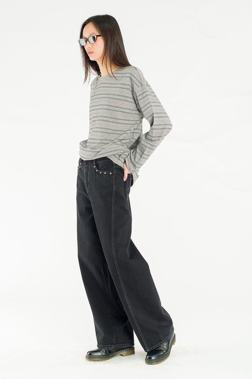 Stud Wide Denim Jean, Black