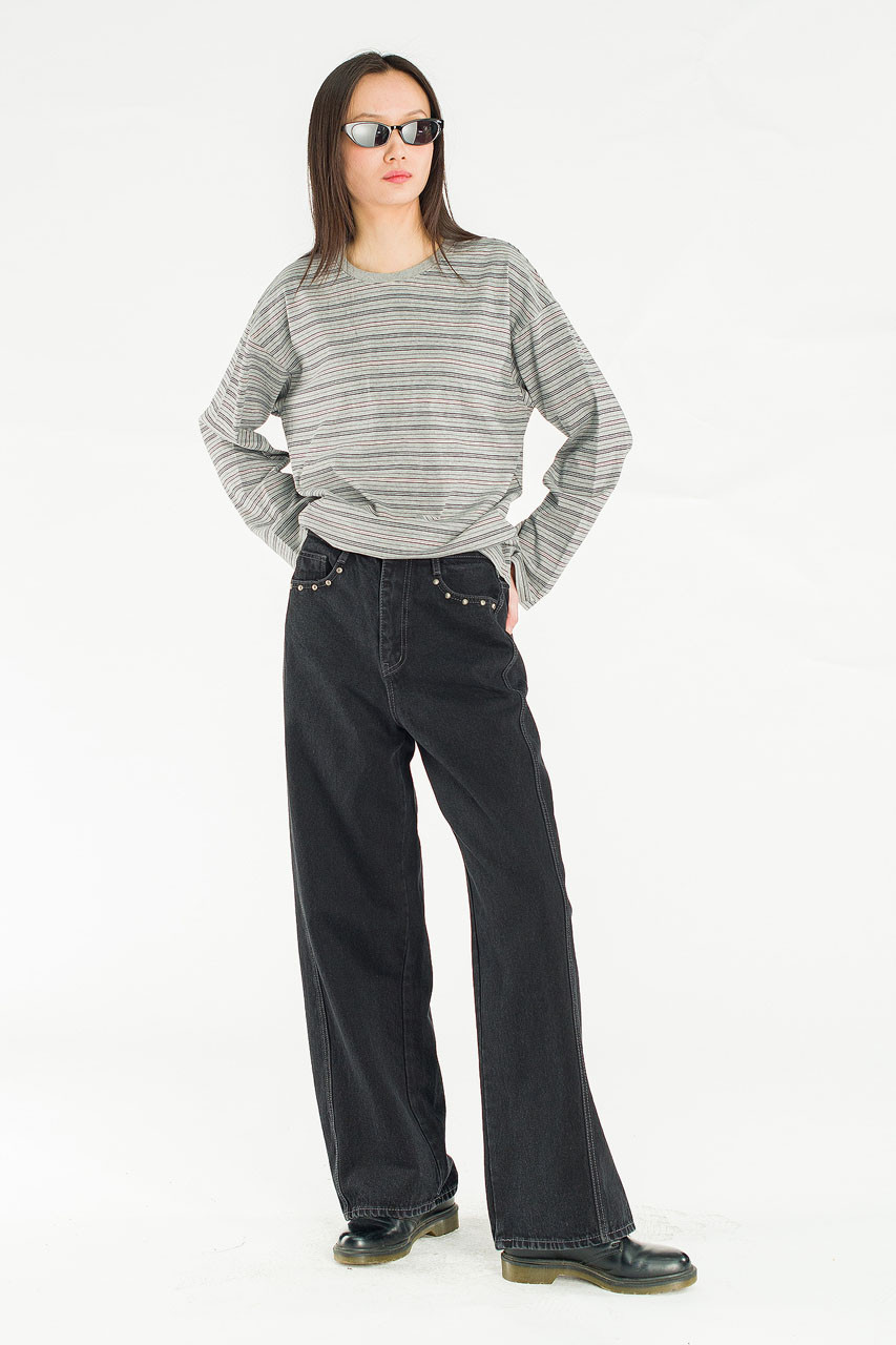 Stud Wide Denim Jean, Black