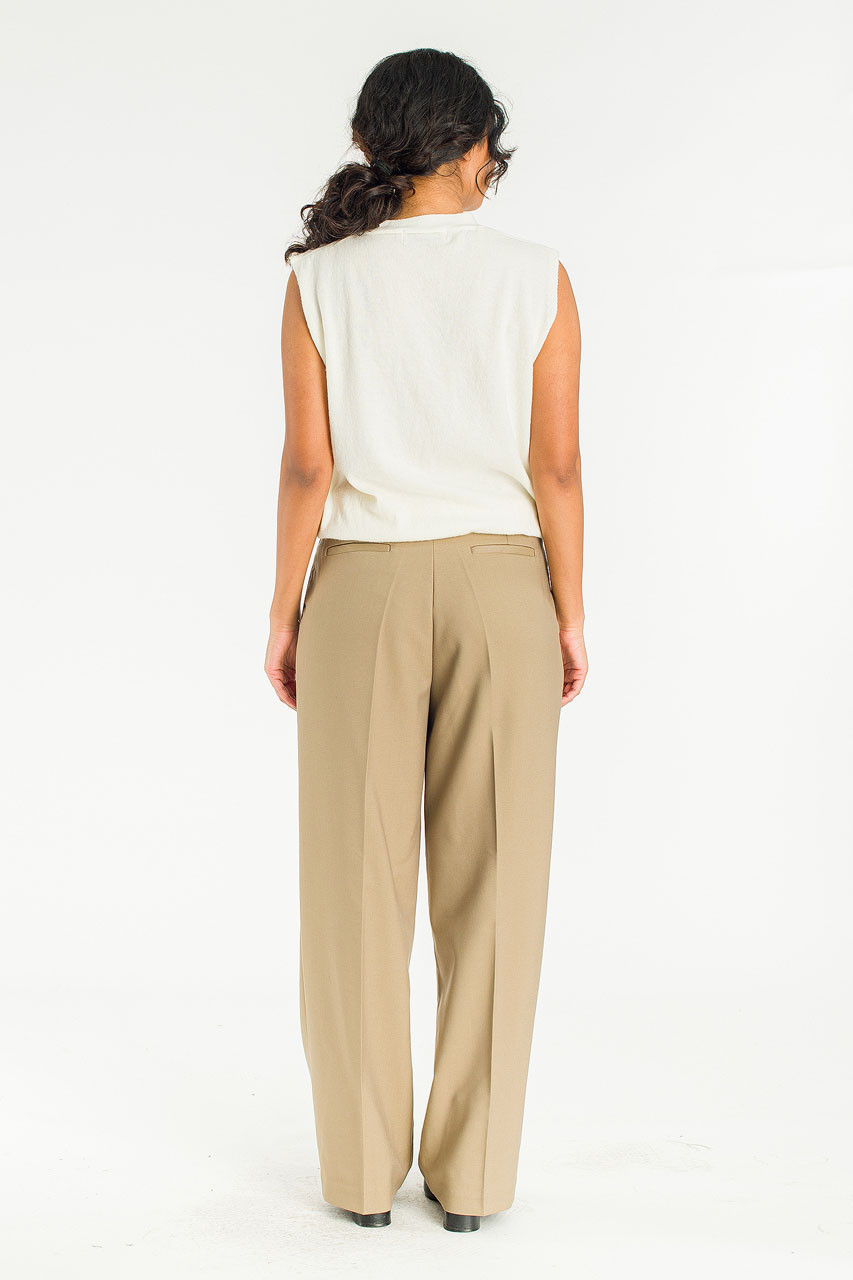 Manon Belted Slacks, Khaki Beige