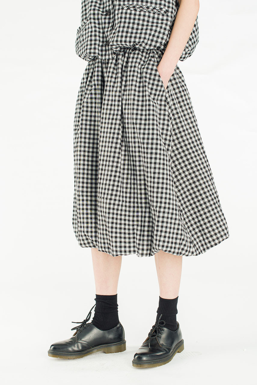 April Gingham Balloon Skirt, Black
