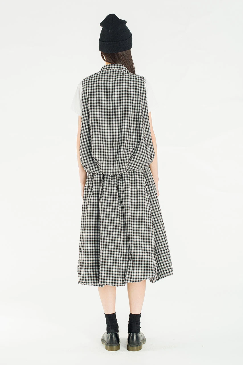 April Gingham Simple Vest, Black