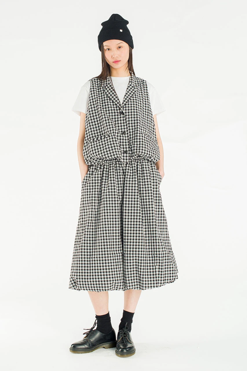 April Gingham Simple Vest, Black