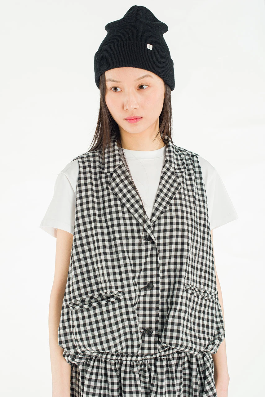 April Gingham Simple Vest, Black